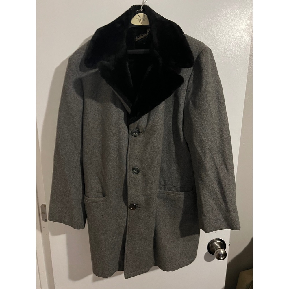 Vintage Windbreaker for Van Heusen Gray Wool Blend Coat Faux Fur Collar Size 42